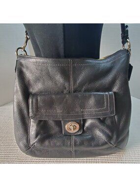 Coach Penelope Purse Crossbody Bag 12.5x11 Vintage Black Pebbled Leather F19045